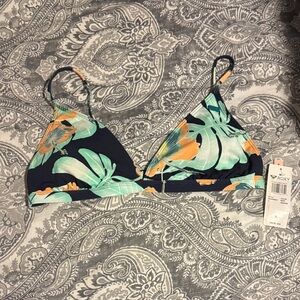 Roxy Tropical Print Bikini Top - Black and Green